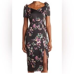 SAM Edelman Black V Neck Short Sleeve Floral High Split Dress Size 10 NWT